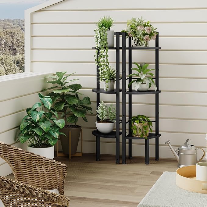 Small Corner Shelf Stand 3 Tier 39.5" with Metal Frame, Black | Industrial Narrow Corner Shelf, Multipurpose Tall Corner Bookshelf, Small Corner Table Bedroom, Living Room, Office, Kitchen