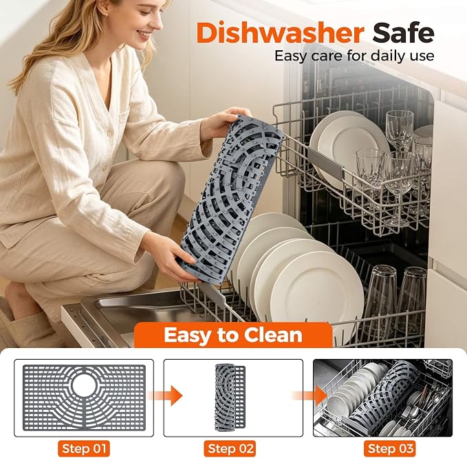 Snuggery Silicone Sink Protector for Kitchen Sink, 28"x15" Rear Drain | Scratch protection, cushions fragile dishes and glassware, dishwasher safe, food-grade silicone, 446°F heat resistant