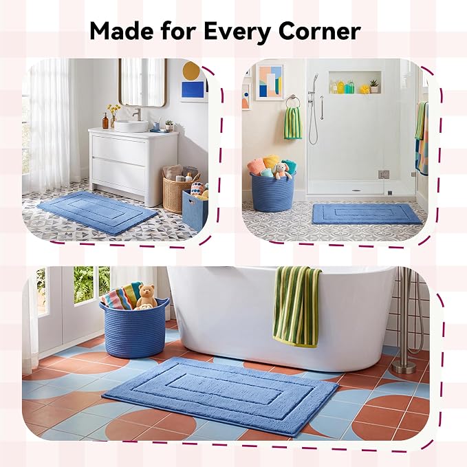 GRANNY SAYS Blue Bathroom Rugs Non Slip, 16" x 24", Bath Rugs for Bathroom, Small Bath Rug Washable,Absorbent Bath Mats for Floor, Microfiber Bath Mat for Tub, Absorbent Shower Rugs | Ultra-soft, with durable TPR backing for reliable grip, fast water a...