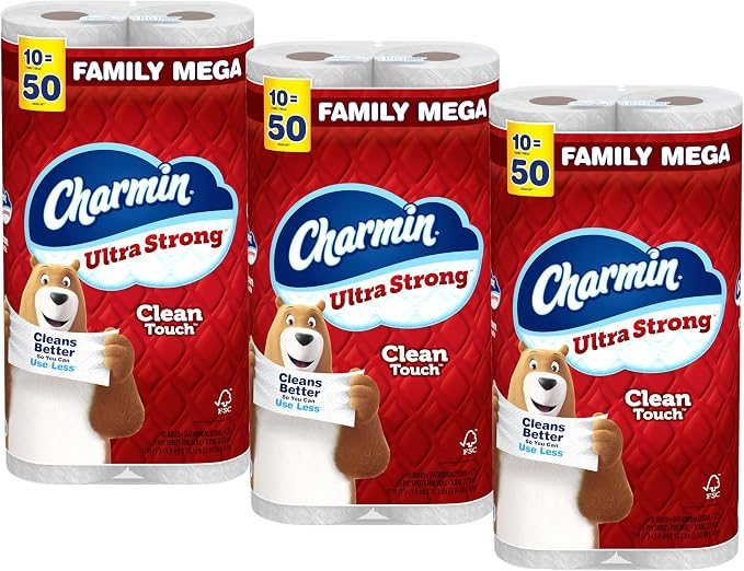 Charmin Ultra Strong Clean Touch Toilet Paper, 30 Family Mega Rolls = 150 Regular Rolls
