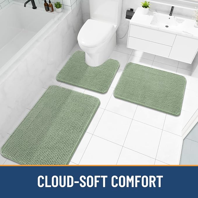 Arotive Chenille Bathroom Rugs 36x24, Soft Absorbent Bath Mat, Sage Green | Rubber Backing, Machine Washable Dry Bath Mats for Bathroom Floor, Tub and Shower, Home Decor Accessories