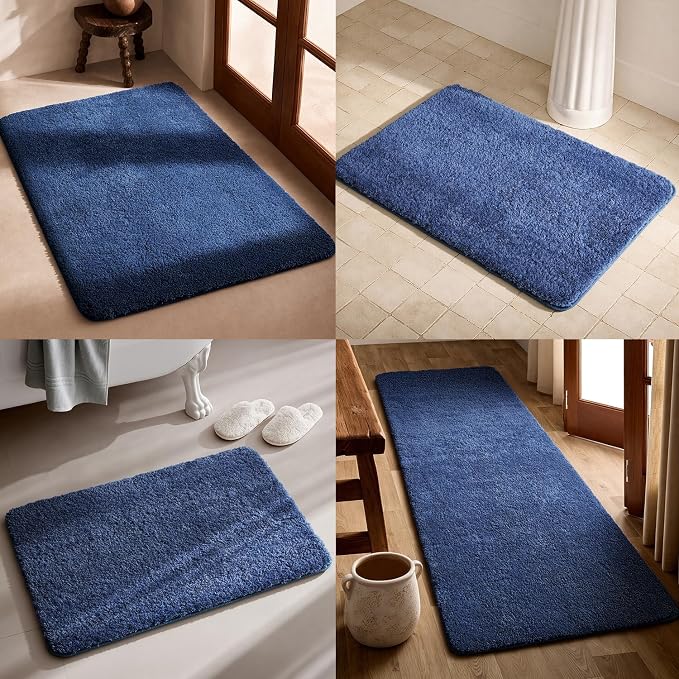 TYUU Toilet Rug, Ultra Soft Toilet Rugs U Shaped Machine Washable Non Slip Absorbent Quick Dry Toilet Mat with Rubber Backing, Denim Blue 20" x 24" U Shape