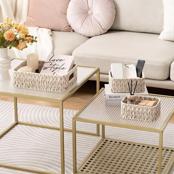 GRANNY SAYS Wicker Baskets for Shelves, Woven Wicker Basket Small | Small Woven Storage Baskets for Shelf, Rattan Basket for Organizing, Wicker Basket Set, 3-Pack Small Waterproof Baskets