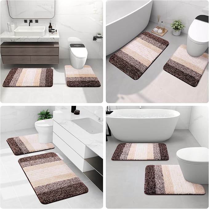 Arotive Microfiber Bathroom Rugs, Shaggy Soft Absorbent Bath Rug, 47x17 | Brown, Rubber Backing Thick Plush Machine Washable Dry Bath Mats for Bathroom, Tub and Shower, Rectangular