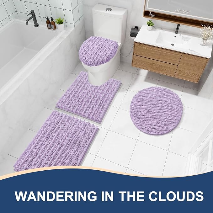 Arotive Bathroom Rugs Mat 34x21, Soft Absorbent Chenille Shaggy Bath Mat | Light Purple, Machine Wash Dry, Bath Rugs for Bathroom Floor, Tub and Shower, Home Decor Accessories
