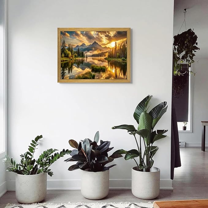 Framed Canvas Wall Art 16x24 Inch, Vintage Landscape Wall Art Decor, Countryside Farmhouse Sunset Landscape Wall Decor, Retro Mountain Vintage Painting Prints for Living Room Bedroom Home Bathroom Decor