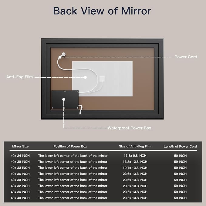ISKM 48x30 Framed LED Bathroom Mirror, Dimmable Front & Backlit, Anti-Fog | 3 Color Temps(3000K/4000K/6000K), Stepless Dimming 10%-100%,Shatterproof Tempered Glass, IP65 Waterproof,Plug-In or Hardwired