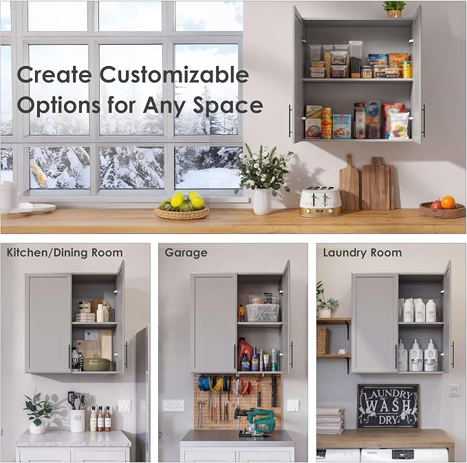 FIMELLO 30" Laundry Room Cabinets Wall Mounted, Wall Cabinets for Laundry Room, Kitchen Wall Cabinet with Adjustable Shelf, Shaker Wall Cabinet for Bathroom, Ashen Gray
