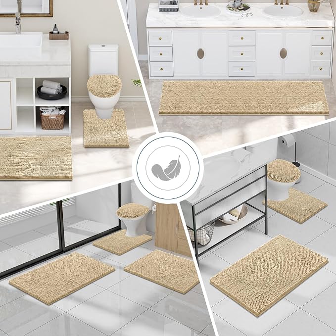 Smiry Bathroom Rugs 48X32, Luxury Chenille Extra Soft Absorbent Bath Mat | Beige, Machine Washable Non-Slip Plush Bath Mats for Bathroom, Tub, Shower, and Floor, Home Decor