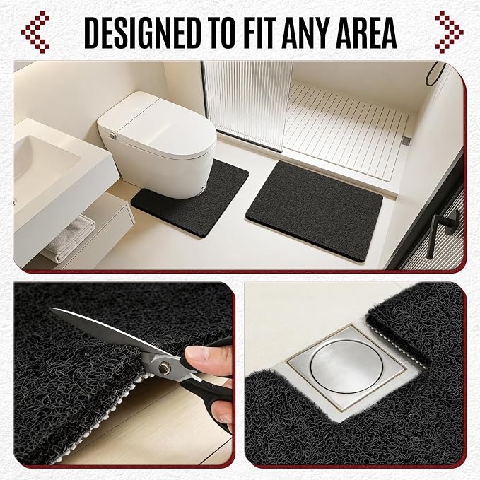 32 * 24in Shower Mat Bathtub Mat Non Slip | Bathmats Non Slip, Quick Drying Foot Scrubber Loofah Mats for Inside Shower, Tub, Bathroom, Home, Black
