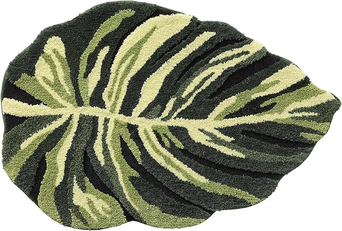 LUMI Cute Bathroom Rug Green Leaf, Absorbent Non Slip Bath Mat, 24"x32" | Dark Monstera Plant, Soft Plush Microfiber, Quick Dry, Washable for Shower Floor, Sink Bathtub, Bedroom, Kids Room