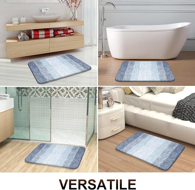 OLANLY Bathroom Runner Rug 44x24, Extra Soft Absorbent Microfiber Bath Rugs | Blue, Non-Slip Quick-Drying Rubber Backing, Machine Washable Long Bath Mat for Floor, Tub and Shower, Home Decor Accessories