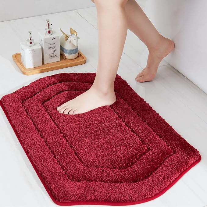 COSY HOMEER Non-Slip Bath Mat Extra Thick Absorbent Plush Washable | 24"x36" Red Non-Slip Extra Thick Plush Absorbent Machine Washable Bath Mat Bathroom Rug Floor Tub Shower