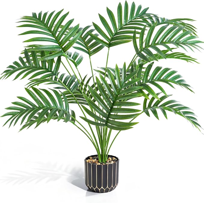 florisso 28" Fake Plants Artificial Areca Palm Plant Tall Faux Plants | Indoor Outdoor Tree, Fade-Resistant, Zero Maintenance, Premium Durable for Living Room Home Decor