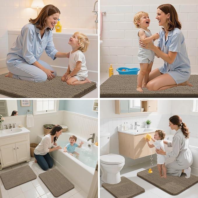 Arotive Bathroom Rugs 36x24, Soft Absorbent Shaggy Chenille Bath Rugs | Camel, Machine Washable Rubber Backing Bath Mats for Bathroom Floor Tub and Shower Home Decor Accessories