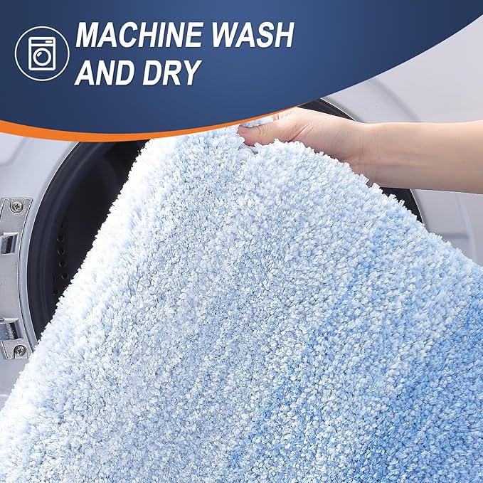 OLANLY Small Bathroom Rugs 35x16, Extra Soft Absorbent Microfiber Bath Rugs | Light Blue, Non-Slip Quick-Drying Rubber Backing, Washable Plush Bath Mat for Floor, Tub and Shower, Home Decor Accessories