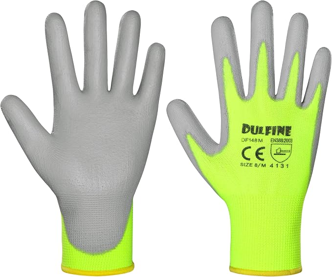 DULFINE Safety Work Gloves for Men & Women, PU Coated Seamless Knit Grip | Smooth Grip on Palm & Fingers, Ideal for Light General Duty Work, Gardening, Landscaping, Construction, Mechanic, Warehouse