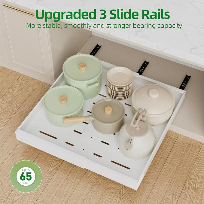 PAKETA 2 Pack Expandable Pull Out Cabinet Organizer,21" Deep | Pull Out Drawers for Cabinets with width from 12" to 20",Sliding Drawers for Cabinets with Upgrade 3 Slide Rails,hold 65 lbs