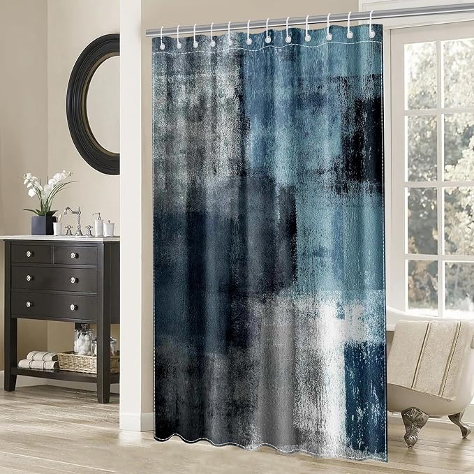 Mocsicka Abstract Shower Curtain Grey Abstract Art Painting Shower Curtain Bathroom Bathtub Curtain 72x72 Inch with 12 Hooks (Blue)