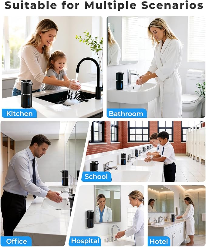 Automatic Foaming Soap Dispenser, Touchless Rechargeable | 13.5oz/400mL, with 9 Foam Levels, IPX5 Waterproof, Hands Free for Kitchen Sink & Bathroom