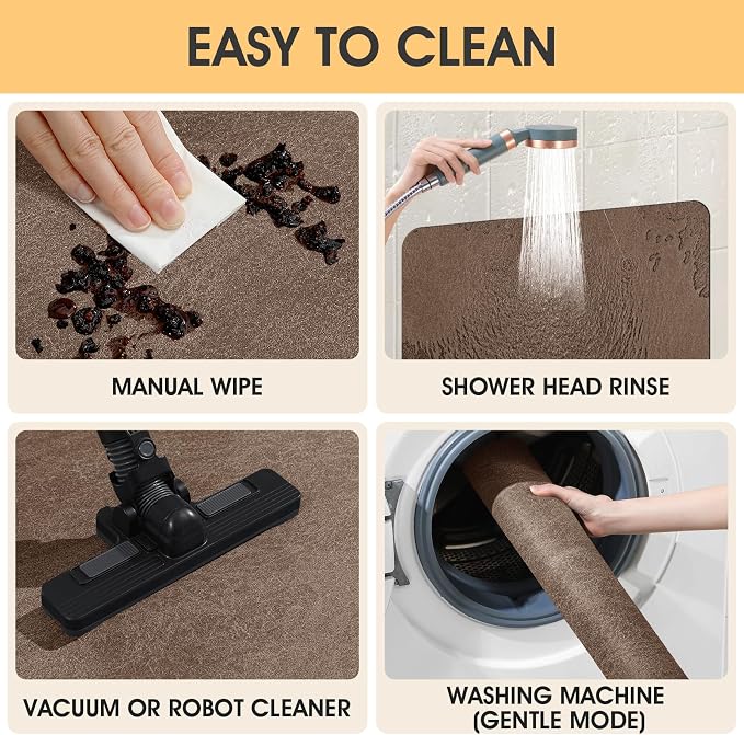 Non Slip Bath Mat, Thin Bathroom Rugs Fit Under Door, Quick Dry Bath Mats, Machine Washable Bath Rugs for Bathroom, Bathtub & Kitchen, Bathtub & Kitchen, Brown/Marble/32 x20