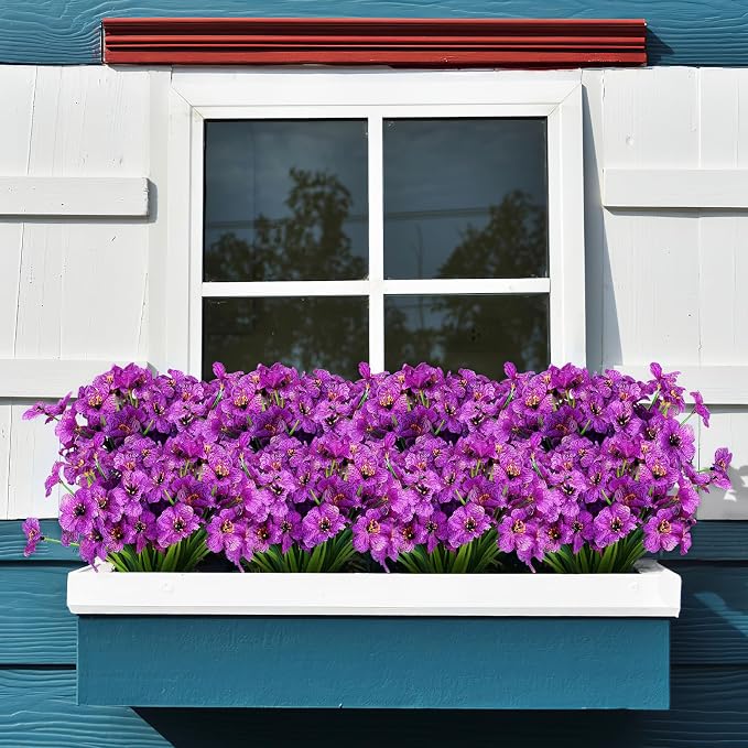 AGIRL Artificial Flowers Outdoor UV Resistant Fake Plant Garden Patio Decor | 24 Bundles,No Fade Plastic Faux Flowers for Hanging Planters front porch yard Indoor Outside,grave decorations for cemetery
