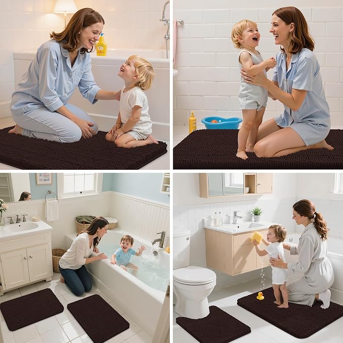 Arotive Bathroom Rugs 59x20, Soft Absorbent Shaggy Chenille Bath Rugs | Brown, Machine Washable Rubber Backing Bath Mats for Bathroom Floor Tub and Shower Home Decor Accessories
