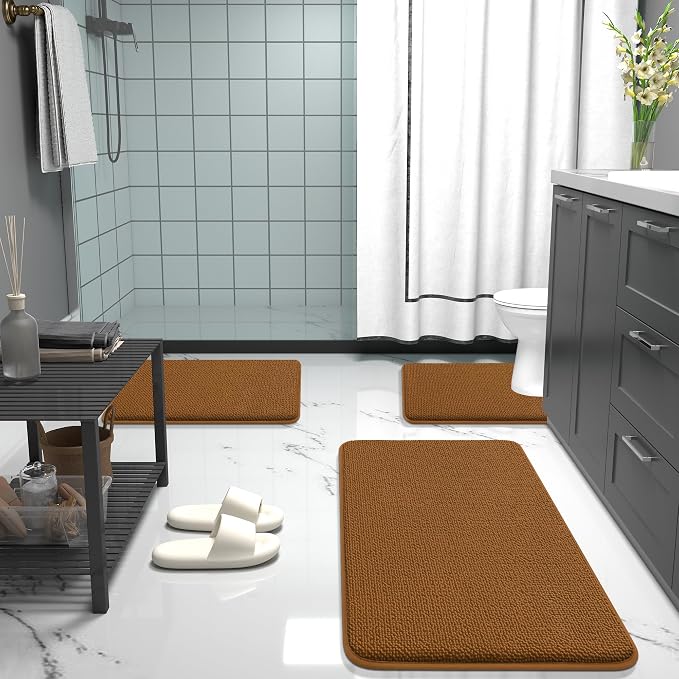 OLANLY Thick Memory Foam Bathroom Rugs 36x24, Absorbent Bath Mat, Ochre | Soft Quick Dry Bath Rugs, Non-Slip, Machine Washable Carpet for Bathroom Floor, Tub and Shower, Home Decor Accessories