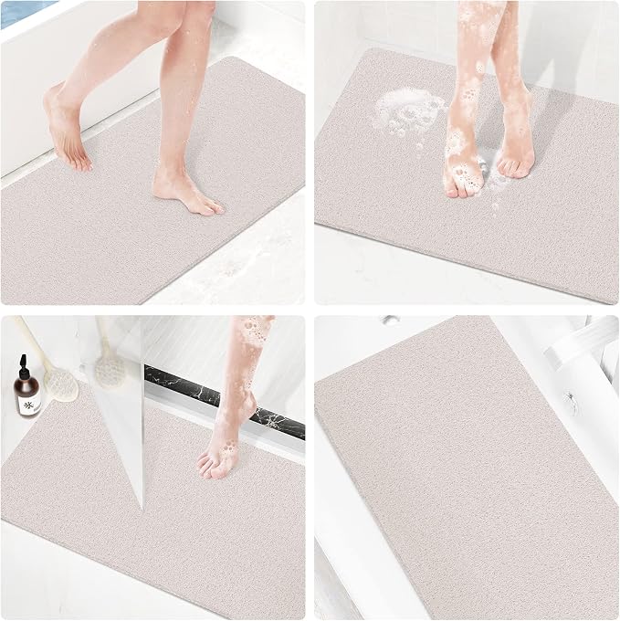SoftDuo Shower Mat Bathtub Mat Non-Slip Soft Tub Mat | 36x16 inch,PVC Loofah Bath Mat with Drain for Tub and Bathroom,Quick Drying,White