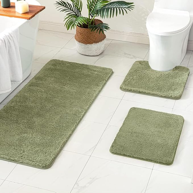 MIULEE Sage Bathroom Runner Rugs Soft Microfiber Bath Mat 24x60 Inch | Absorbent, Non Slip, Quick Dry, Fluffy Bath Rugs for Bathroom Floor Tub Showers, Machine Washable