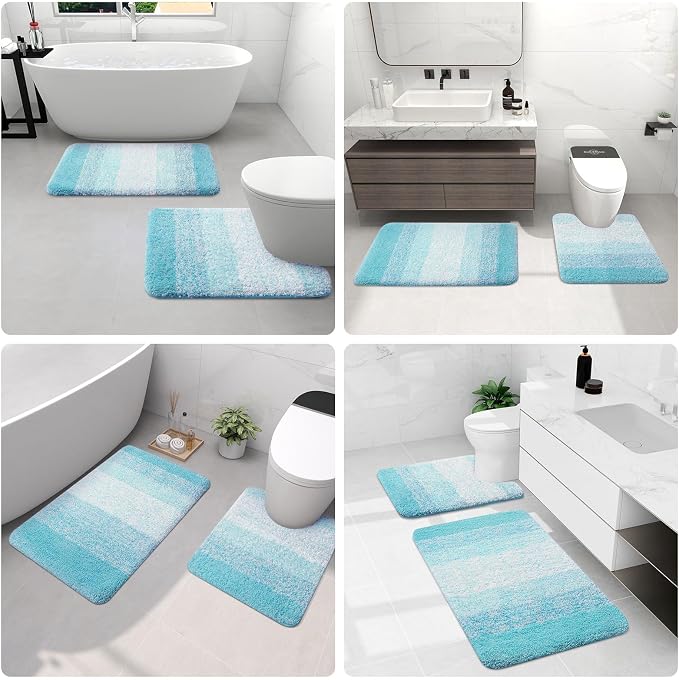 Arotive Microfiber Bathroom Rugs, Shaggy Soft Absorbent Bath Rug, 30x20 | SkyBlue, Rubber Backing Thick Plush Machine Washable Dry Bath Mats for Bathroom, Tub and Shower, Rectangular