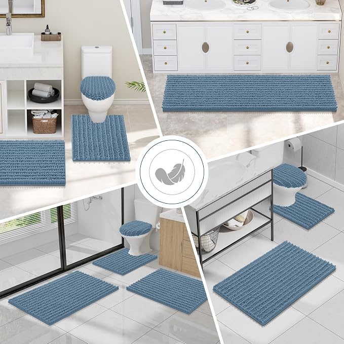 Smiry Bathroom Toilet Rugs U Shaped 20X20, Chenille Bath mats for Toilet | Grayish Blue Extra Soft Absorbent Non Slip Rubber Backing Contour Bath Rugs for Toilet, Machine Washable Contoured Bath Mats