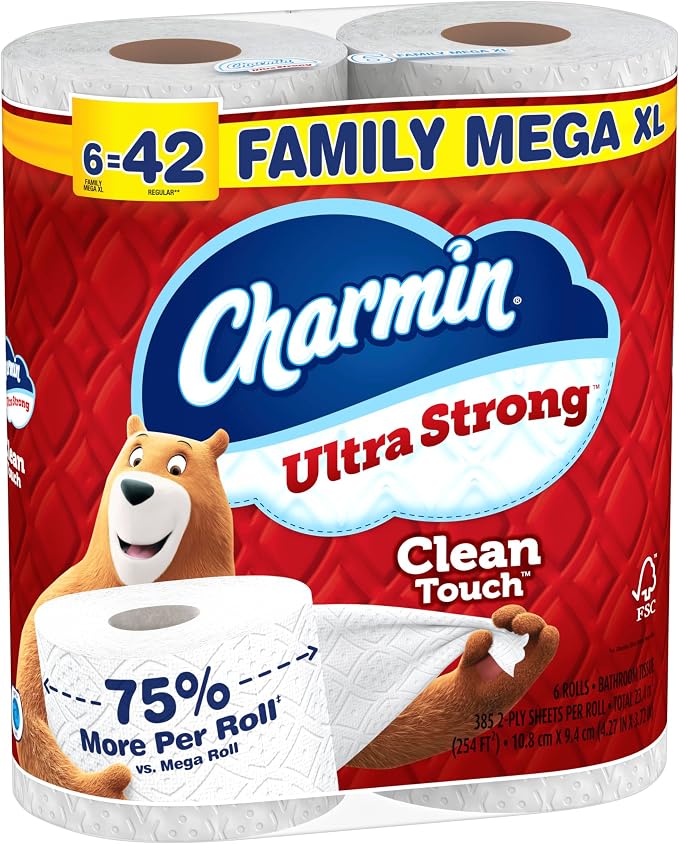 Charmin Ultra Strong Clean Touch Toilet Paper, 6 Family Mega XL Rolls = 42 Regular Rolls