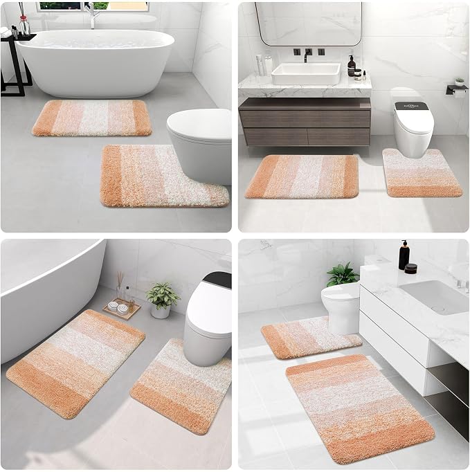 Arotive Microfiber Bathroom Rugs, Shaggy Soft Absorbent Bath Rug, 30x20 | Peach, Rubber Backing Thick Plush Machine Washable Dry Bath Mats for Bathroom, Tub and Shower, Rectangular