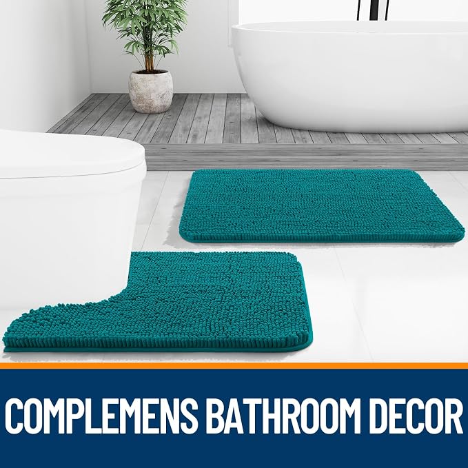 OLANLY Bathroom Rugs 30x20, Extra Soft Absorbent Chenille Bath Rugs | Deep Lake, Quick-Drying Rubber Backing, Machine Washable Bath Mat for Bathroom Floor, Tub and Shower, Home Decor Accessories