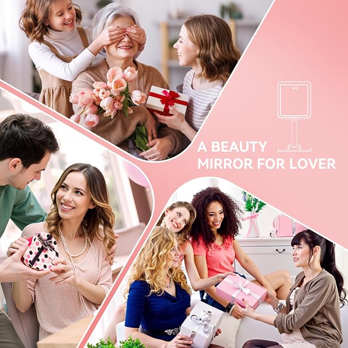 Auxmir 30X Magnifying Travel Makeup Mirror, 2000mAh Rechargeable Mirror | 3 light colors with 64 LEDs, touch dimming, compact portable foldable, adjustable height & angle, travel, 30X magnification