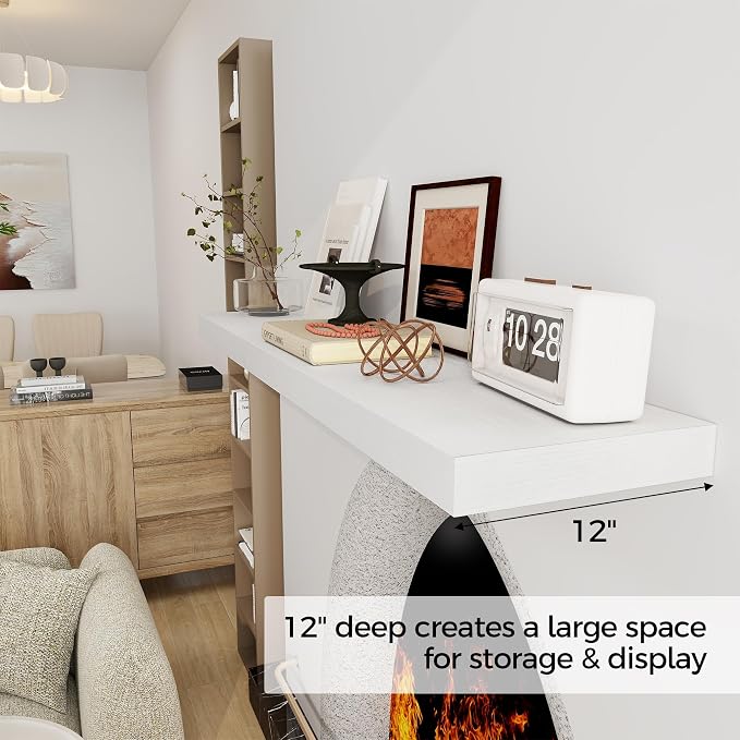 Fun Memories 48inch Floating Shelves, 12" Deep Wall Shelves for Storage and Home Decor, White Wall Shelves for Living Room Bedroom Bathroom Kitchen Laundry Room, Set of 2
