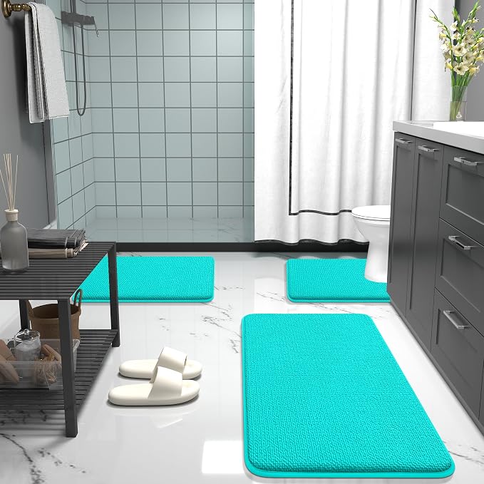 OLANLY Memory Foam Bathroom Runner Rug 44x24, Absorbent Long Bath Mat, Teal | Soft Quick Dry Bath Rugs, Non-Slip Carpet, Machine Washable Mat for Bathroom Floor, Tub and Shower, Home Decor Accessories