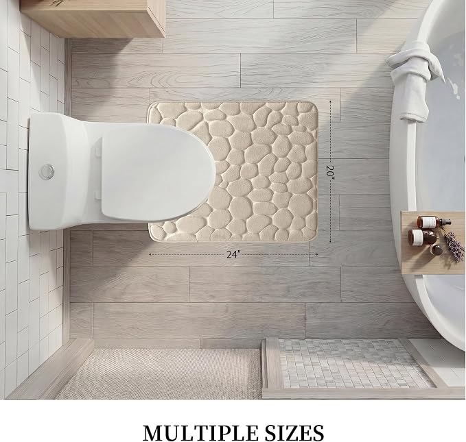 Memory Foam Bath Mat Cobblestone Bathroom Rugs Super Water Absorbent Bath Mats for Bathroom Machine Washable Bath Rugs(20 x 24,Khaki)