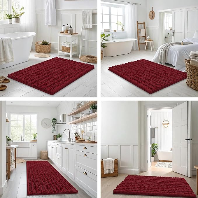 Smiry Bathroom Rugs 40X32, Extra Soft Rubber Backing Chenille Bath Mats | Red Machine Washable Non Slip Quick Dry Bath Mats for Bathroom Floor, Tub, Shower, Home Decor Accessories