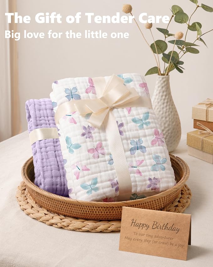 Baby Bath Towels, 100% Muslin Cotton Hooded Baby Towels for Newborn, 2 Pack Baby Towels with Hood for Infant Toddler and Kids, Large 32x32Inch Bath Essentials, Soft and Absorbent