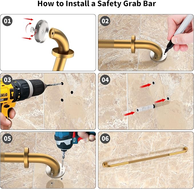48 Inch Anti Slip Shower Grab Bar, Munzong Bathroom Bar for Wall Gold | Knurled Handicap Balance Bar Safety Hand Rail Toilet Support Elderly Senior Assist Bath Handle