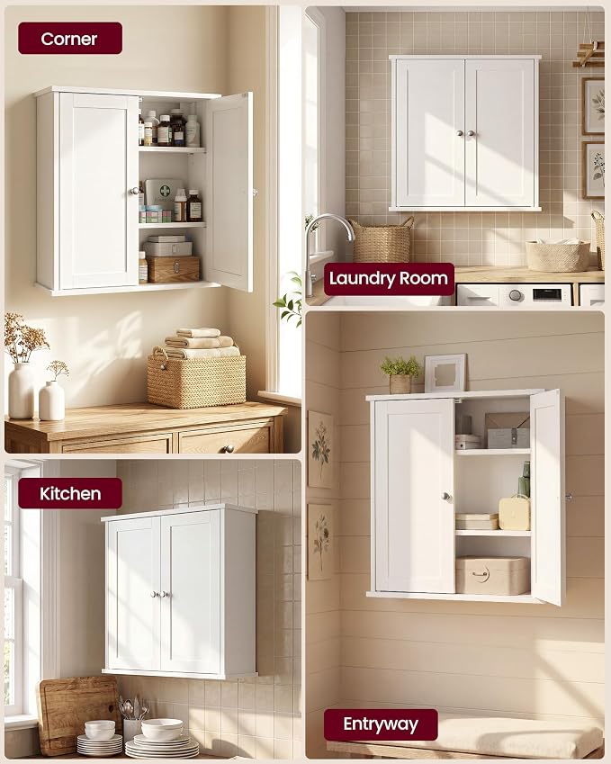 VASAGLE SIREN Collection Bathroom Wall Cabinet, Hanging Storage | Bathroom storage cabinet, for medicines, farmhouse, 2 adjustable shelves, 7.9 x 17.7 x 23.6 Inches