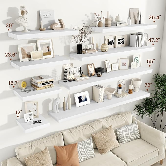 Vivelove Square Floating Shelves 12x12” Set of 2, White | Easy Install with Hardware, Invisible Brackets, No Sagging, Living Room Display Shelf, 2" Thick,Engineered Wood