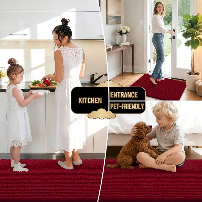 OLANLY Thick Chenille Bathroom Rugs 30x20, Soft Absorbent Bath Mat, Red | Bath Rugs, Rubber Backing, Machine Wash Dry, Bath Mats for Bathroom Floor, Tub and Shower, Home Decor Accessories