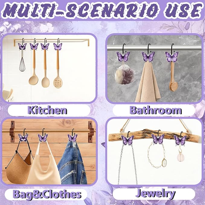 Sawysine 12 Pcs Cow Shower Curtain Hooks Bathroom,Butterfly | Highland Cow Design in 3 Poses, Western Farmhouse Decor for Rustic Bathroom Bedroom, Set Includes Decorative Hangers
