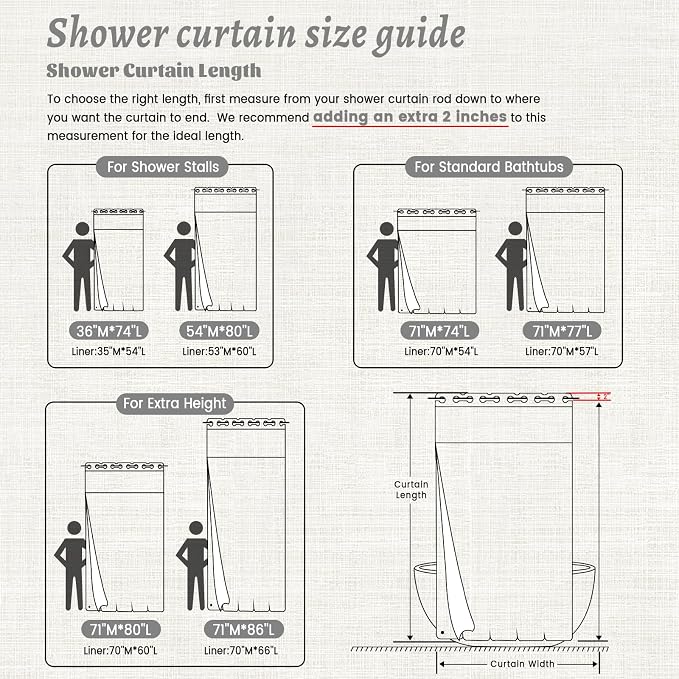 WONICY No Hook Shower Curtain with Snap-in Liner, Grey, 71 x 74 Inch | Ringless, Waterproof & Washable, Hotel Style, Mesh Top Window, Bottom Magnets, Thick, Farmhouse, for Bathroom