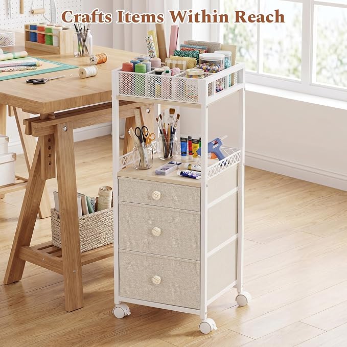 Plaviya Makeup Organizer Cart 3 Drawers for Perfume, Skin Care, Nail Polish | Utility Rolling Cart, Vanity Desk Organizer, Office, Bedroom, Bathroom, White