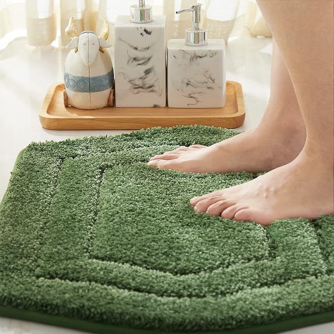 COSY HOMEER Non-Slip Bath Mat Extra Thick Absorbent Plush Washable | 20"x32" Green Non-Slip Extra Thick Plush Absorbent Machine Washable Bath Mat Bathroom Rug Floor Tub Shower