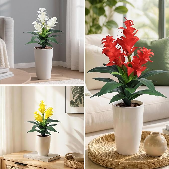 Ivydale Artificial Flowers for Outdoors, 2 Pcs 20.47" 3-Head Bromeliad Fake Plants UV Resistant Artificial Plants Outdoor Tropical Flowers for Planters Outside Porch Patio Yard Garden Indoor Decor